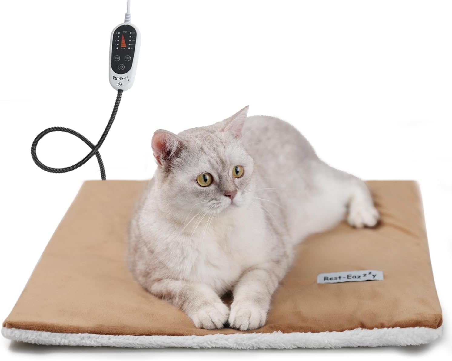 Rest-Eazzzy Cat Heating Pad, Cat Bed with Removable Cover Heated Cat Bed 5 Level Timer and 5 Level Temperature, Cat Beds for Indoor Warming Mat for Cat Dog (Heat pad, Pure-Beige)