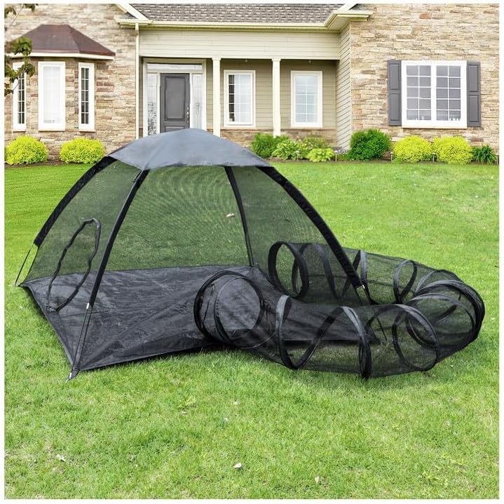 Rest-Eazzzy Cat Tent Outdoor, Pet Enclosure Tent Suitable for Cats and Small Animals, Indoor Playpen Portable Exercise Tent with Carry Bag(Pet Tent& Tunnel) M