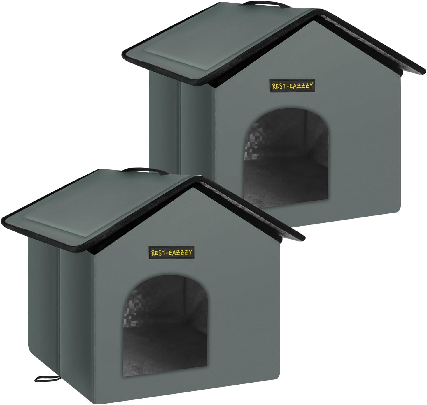 Rest-Eazzzy Cat House for Outdoor Cats, Weatherproof and Insulated Feral Cat House with Mat and Clip, Easy to Put Together, Selfwarming Cat Shelter for Winter(Grey, Waterproof House-L)