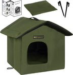 Rest-Eazzzy Cat House for Outdoor Cats, Weatherproof and Insulated Feral Cat House with Mat and Clip, Easy to Put Together, Selfwarming Cat Shelter for Winter(Grey, Waterproof House-L)