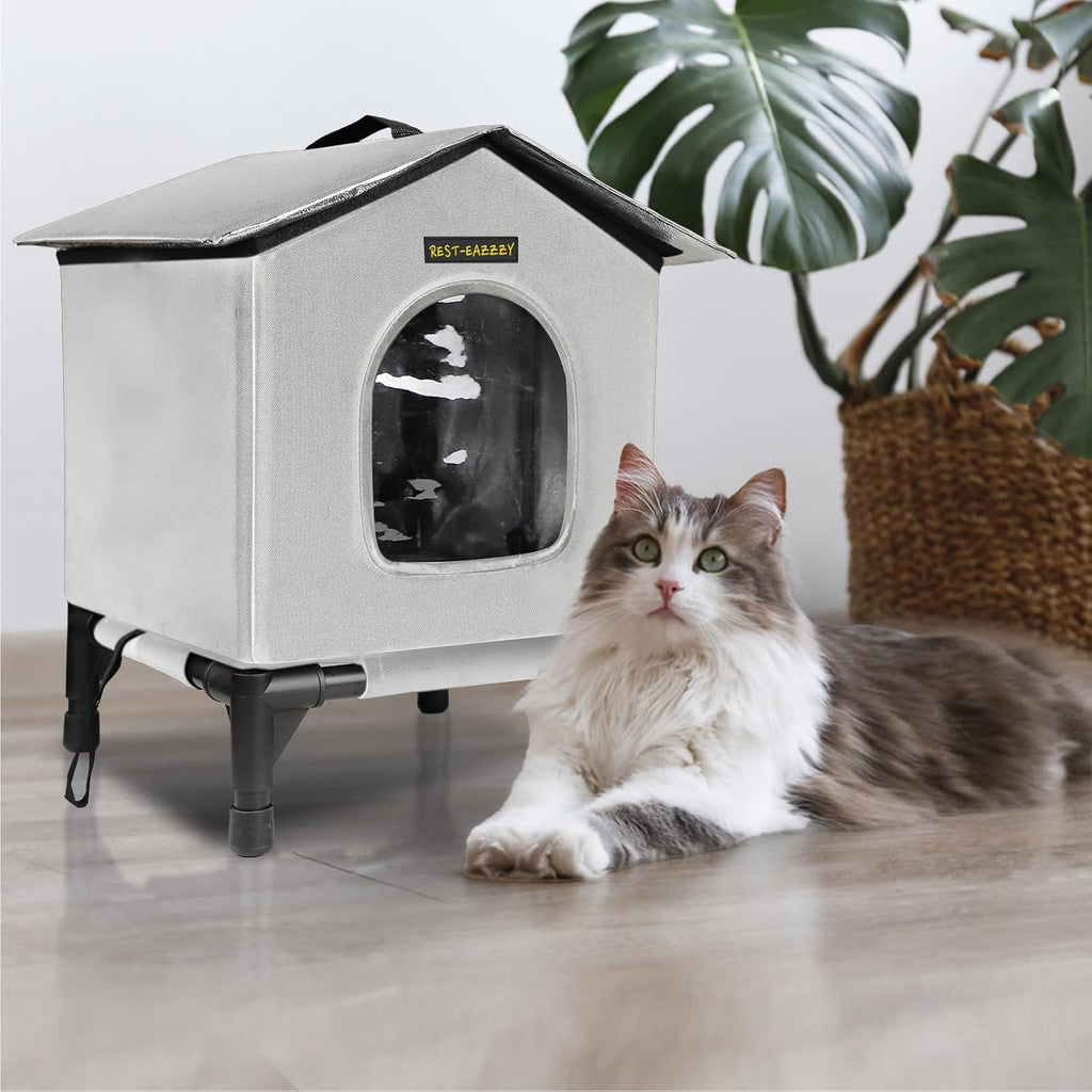 Heated Cat House for Indoor Cats in Winter, Waterproof, Fully Insulated Shelter for Stray and Feral Cats, Great for Cat Houses for Indoor Cats and Cat Beds for Indoor Cats (Grey-Heat, Small)