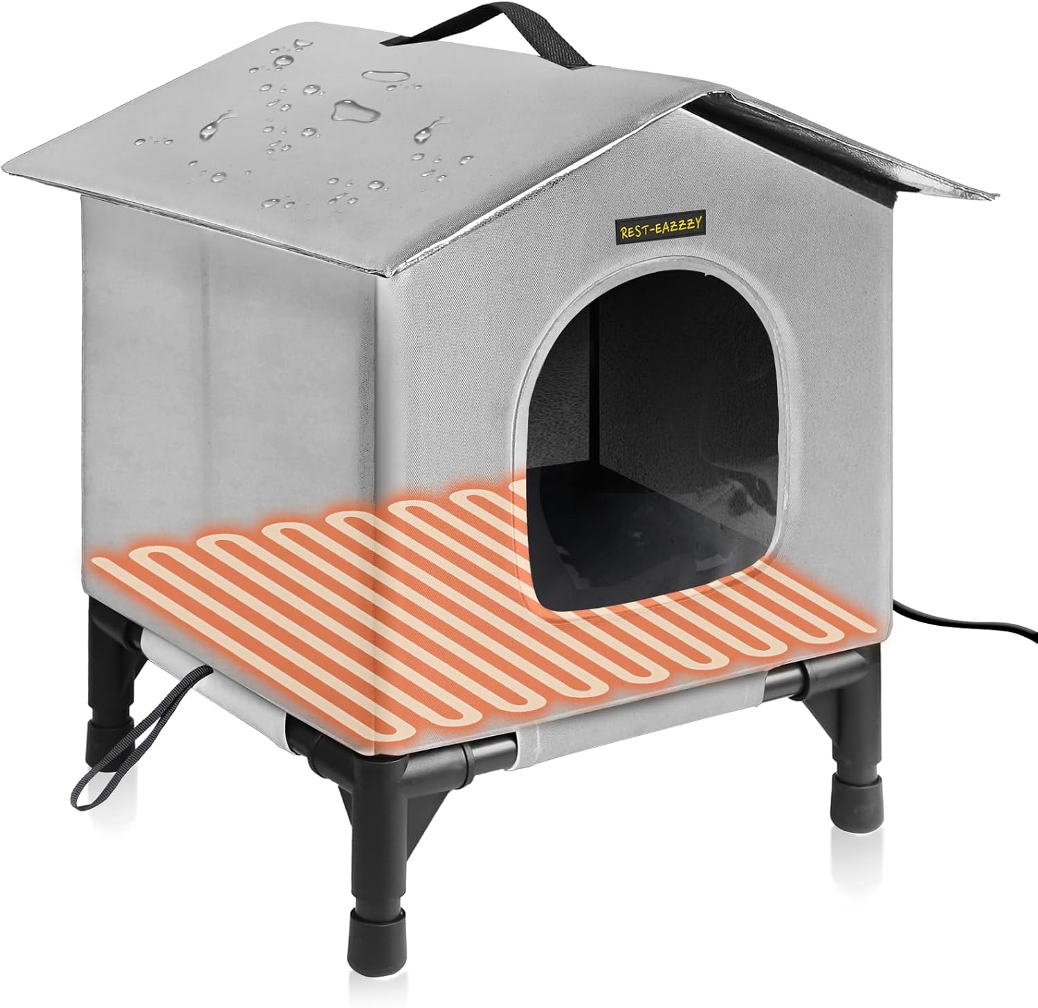Heated Cat House for Indoor Cats in Winter, Waterproof, Fully Insulated Shelter for Stray and Feral Cats, Great for Cat Houses for Indoor Cats and Cat Beds for Indoor Cats (Grey-Heat, Small)