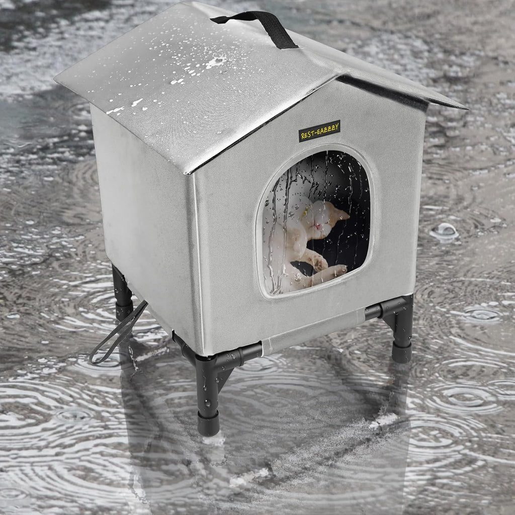 Heated Cat House for Indoor Cats in Winter, Waterproof, Fully Insulated Shelter for Stray and Feral Cats, Great for Cat Houses for Indoor Cats and Cat Beds for Indoor Cats (Grey-Heat, Small)