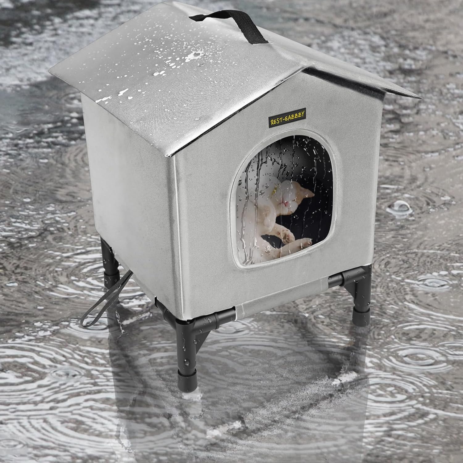 Heated Cat House for Indoor Cats in Winter, Waterproof, Fully Insulated Shelter for Stray and Feral Cats, Great for Cat Houses for Indoor Cats and Cat Beds for Indoor Cats (Grey-Heat, Small)